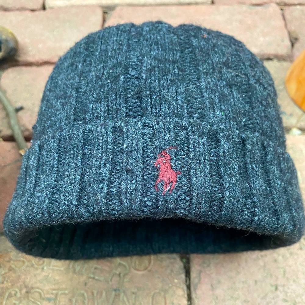 Ralph Lauren ribbed knit hat in Charcoal.